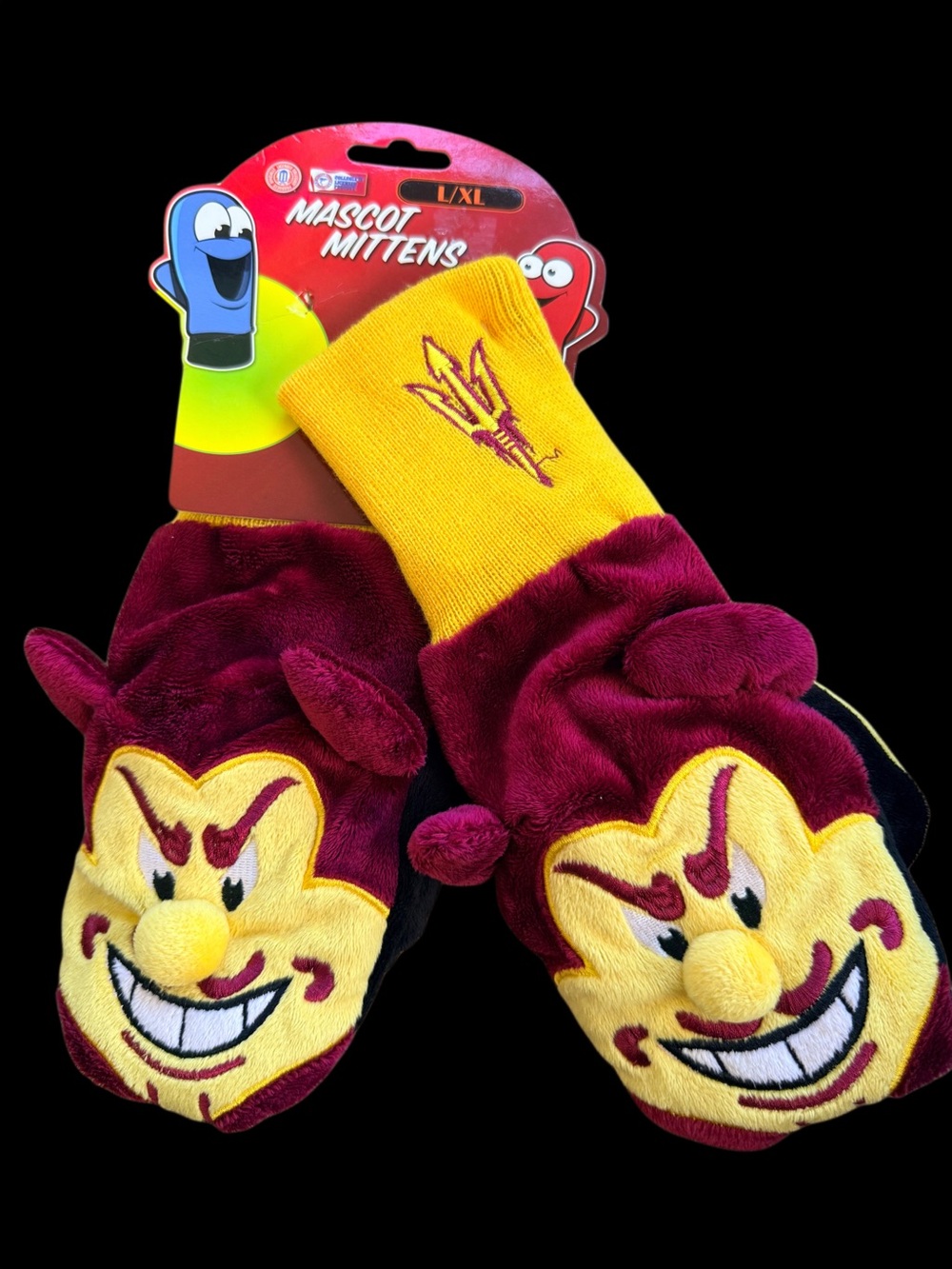 NCAA Arizona State University (ASU) Sun Devils "Sparky" Mascot Mittens Sz L/XL